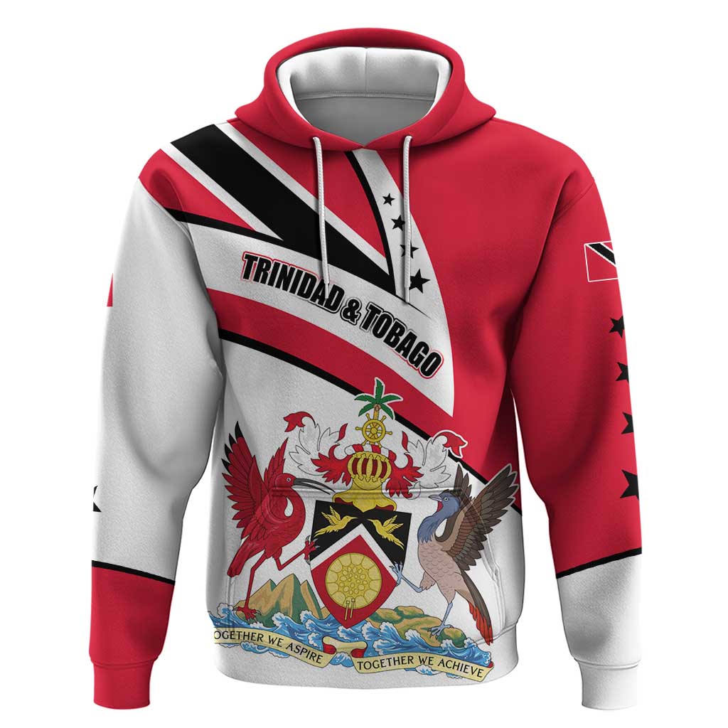 Trinidad and Tobago National Map Hoodie with Scarlet Ibis and Coat of Arms on Red White Star Theme TS04