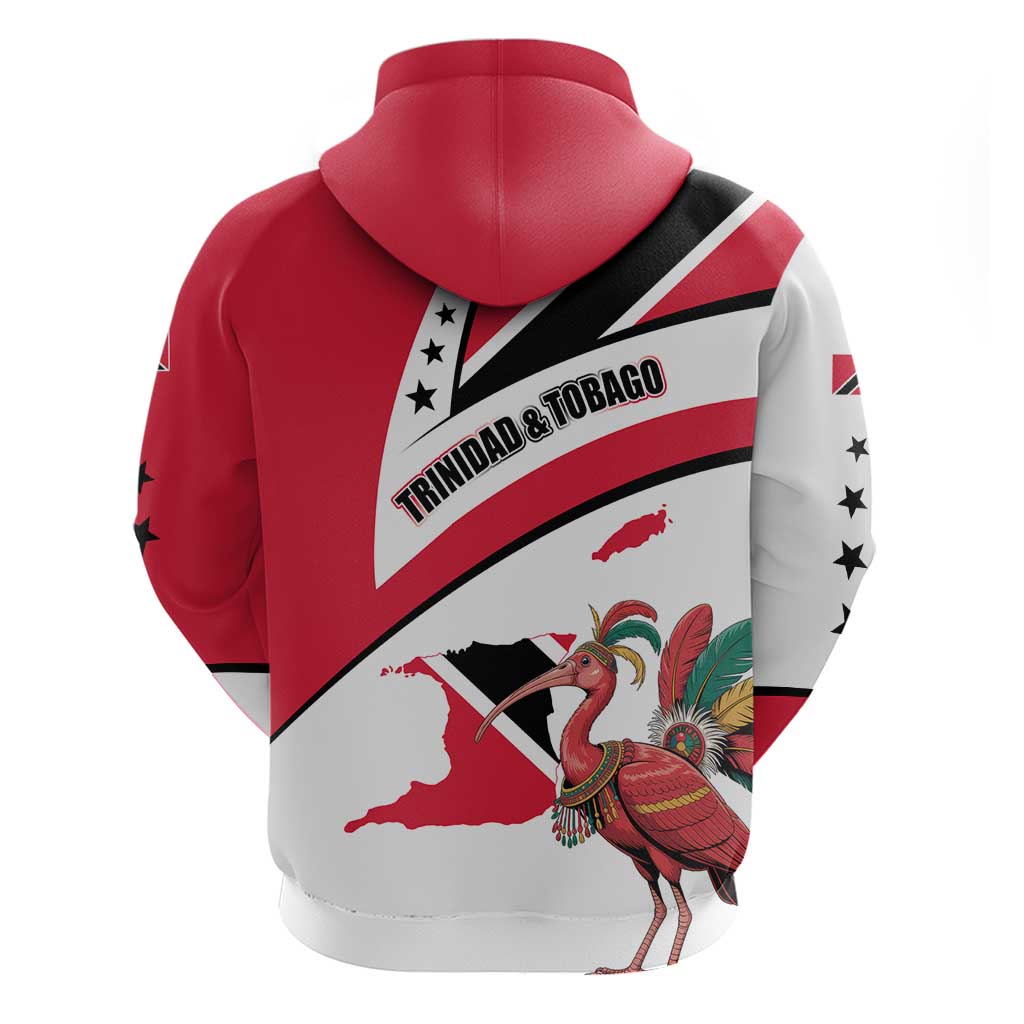 Trinidad and Tobago National Map Hoodie with Scarlet Ibis and Coat of Arms on Red White Star Theme TS04