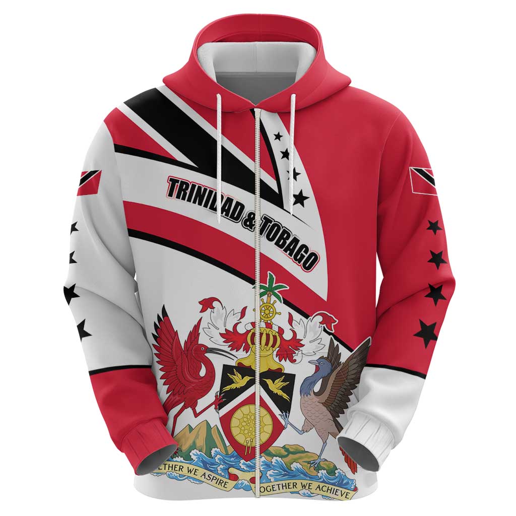 Trinidad and Tobago National Map Hoodie with Scarlet Ibis and Coat of Arms on Red White Star Theme TS04
