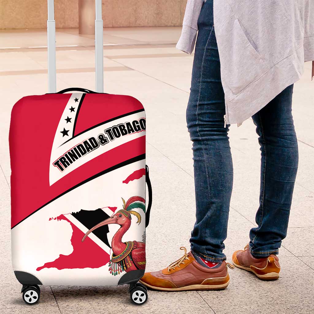 Trinidad and Tobago National Map Luggage Cover with Scarlet Ibis and Coat of Arms on Red White Star Theme TS04