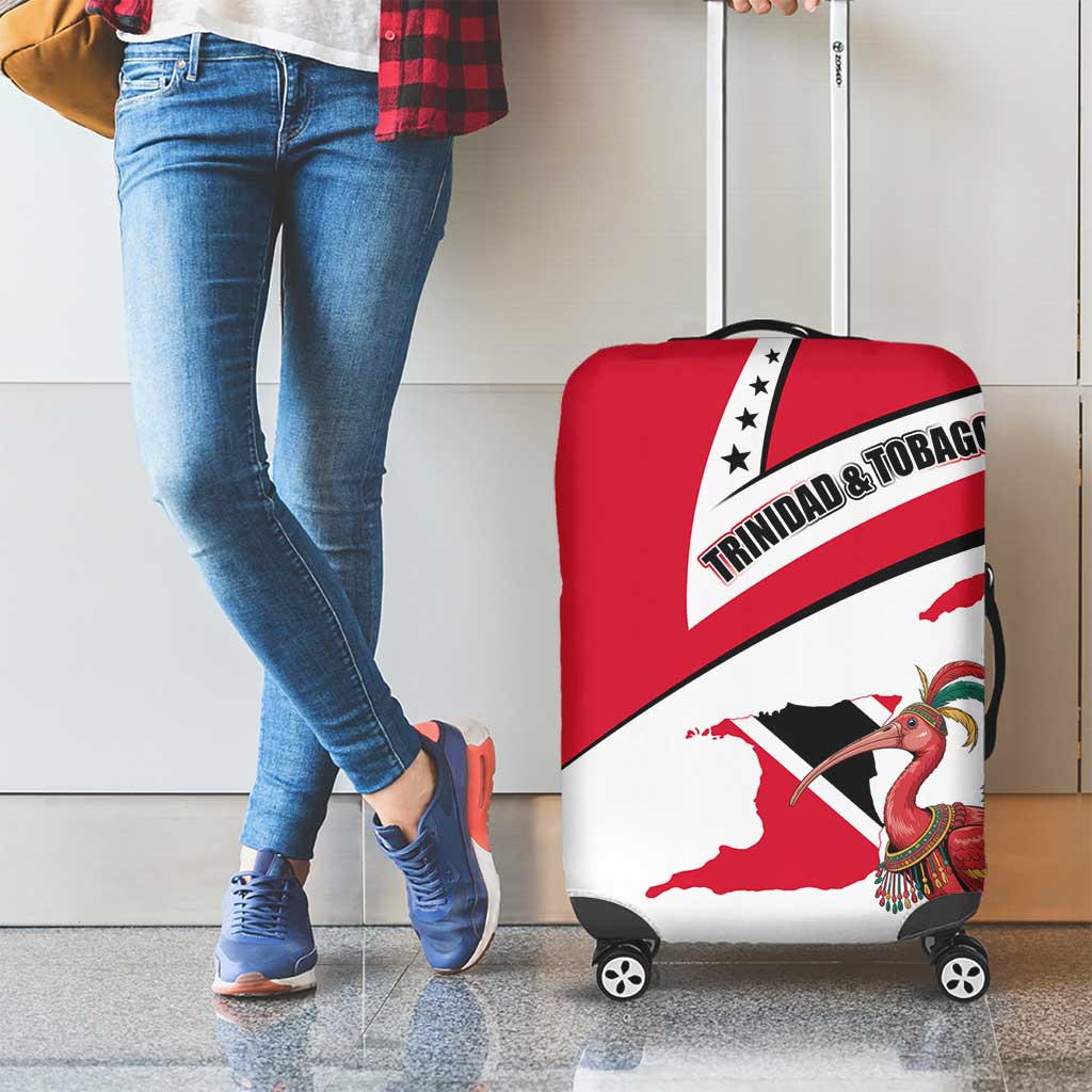 Trinidad and Tobago National Map Luggage Cover with Scarlet Ibis and Coat of Arms on Red White Star Theme TS04
