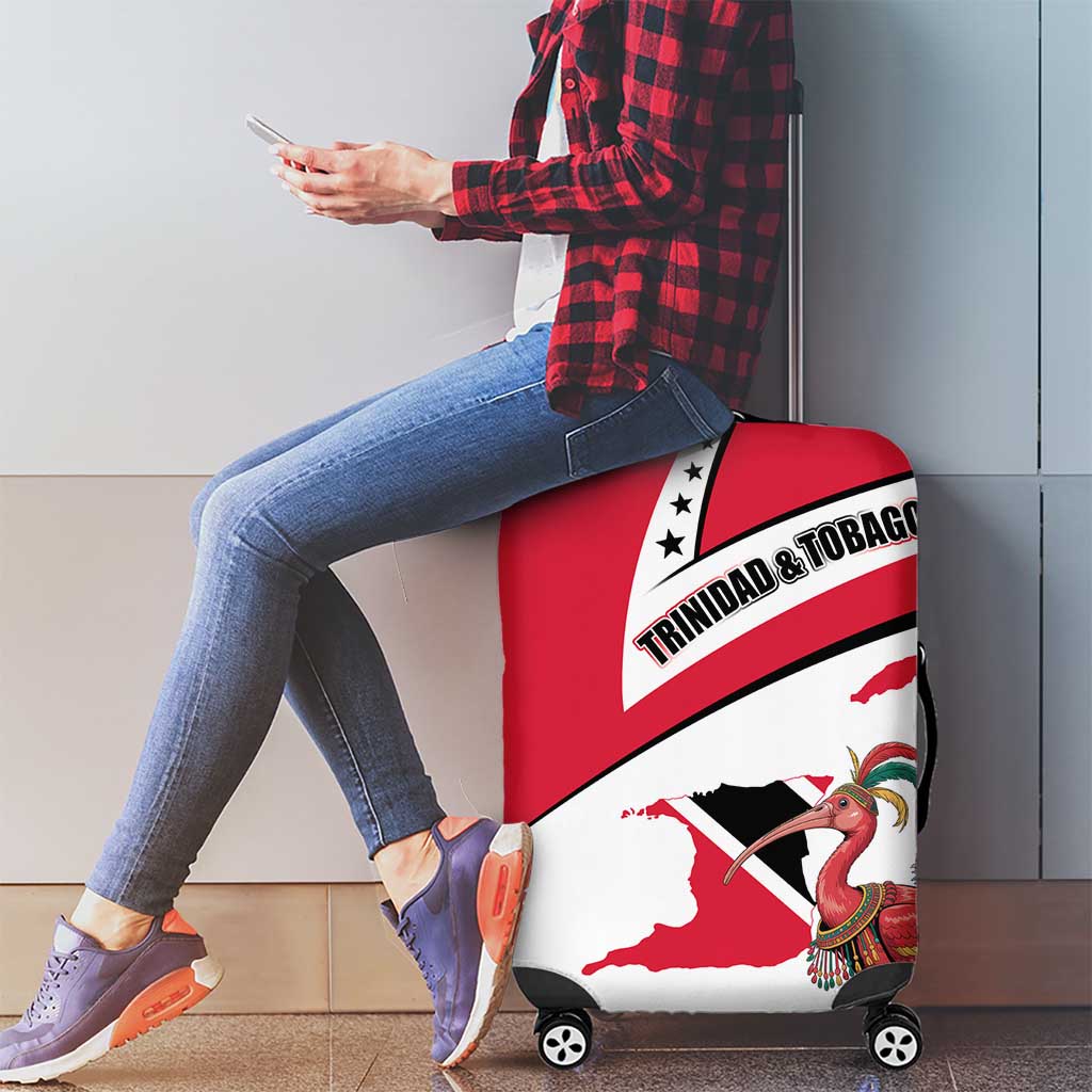 Trinidad and Tobago National Map Luggage Cover with Scarlet Ibis and Coat of Arms on Red White Star Theme TS04