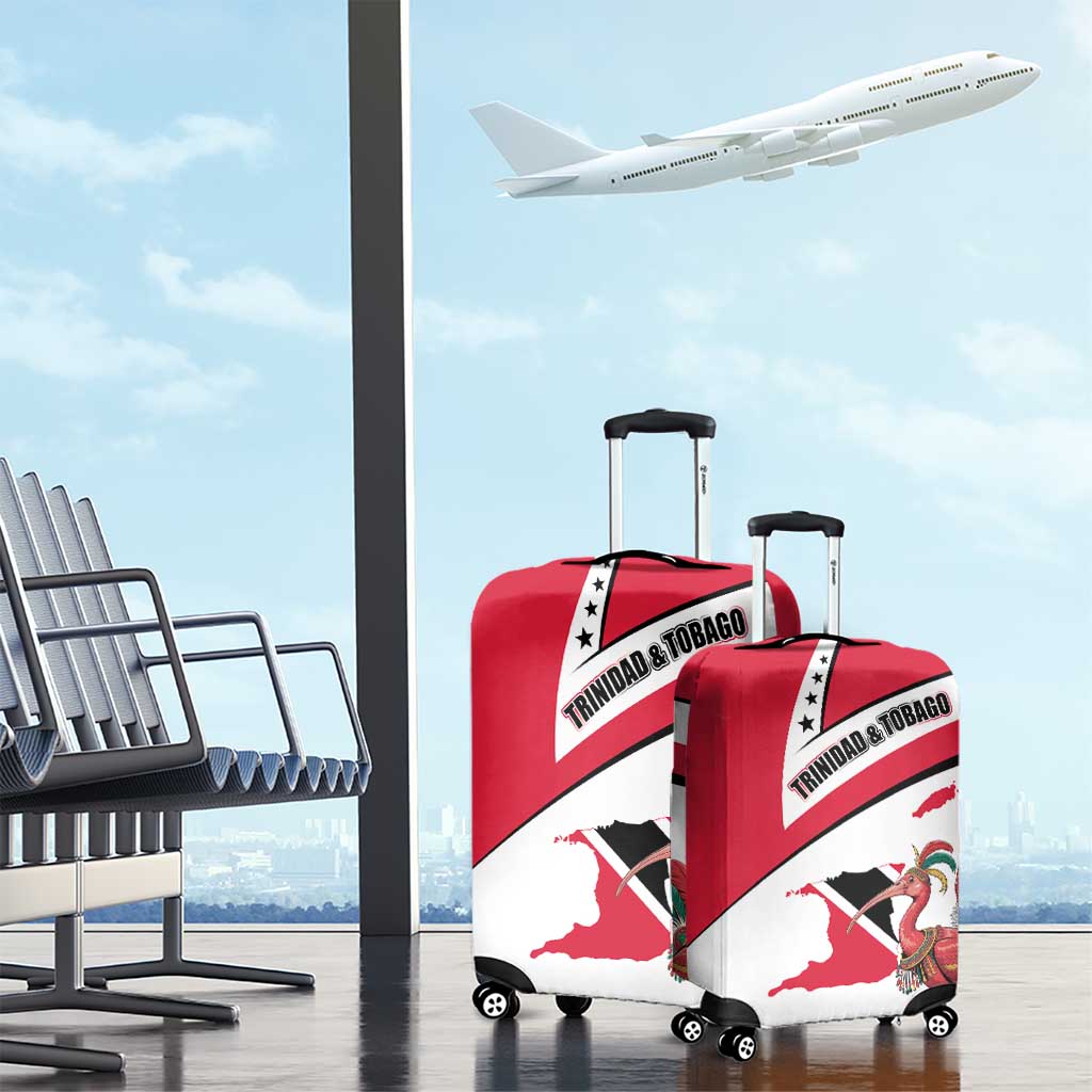 Trinidad and Tobago National Map Luggage Cover with Scarlet Ibis and Coat of Arms on Red White Star Theme TS04