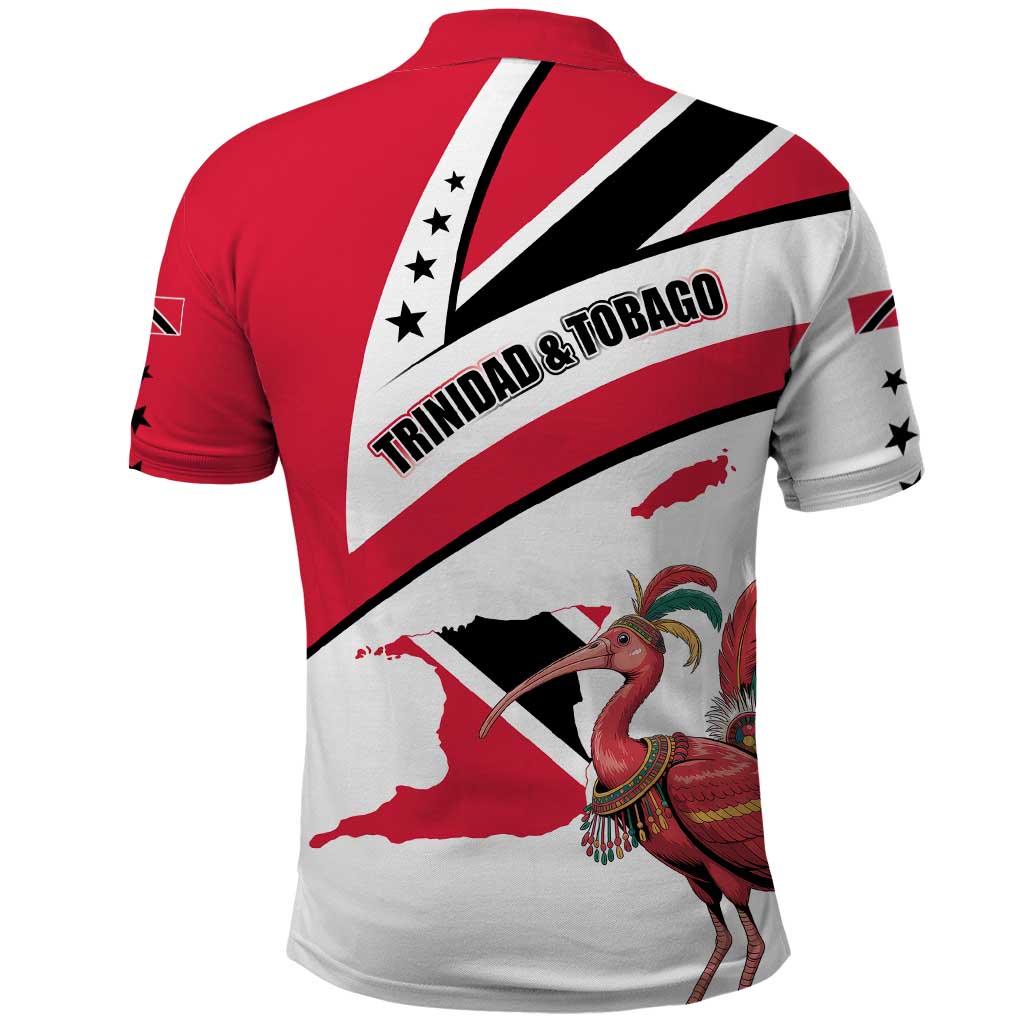 Trinidad and Tobago National Map Polo Shirt with Scarlet Ibis and Coat of Arms on Red White Star Theme TS04