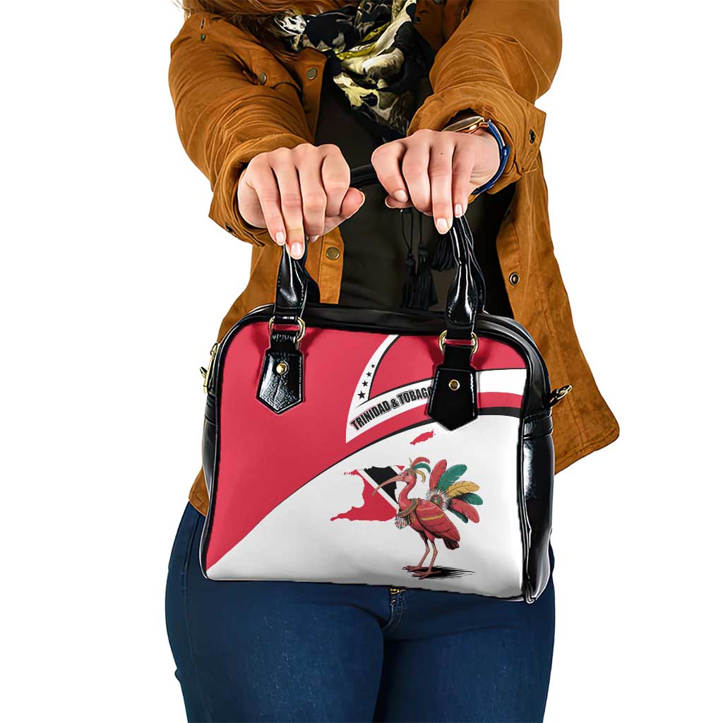 Trinidad and Tobago National Map Shoulder Handbag with Scarlet Ibis and Coat of Arms on Red White Star Theme TS04