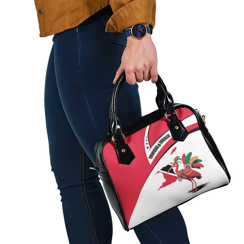 Trinidad and Tobago National Map Shoulder Handbag with Scarlet Ibis and Coat of Arms on Red White Star Theme TS04