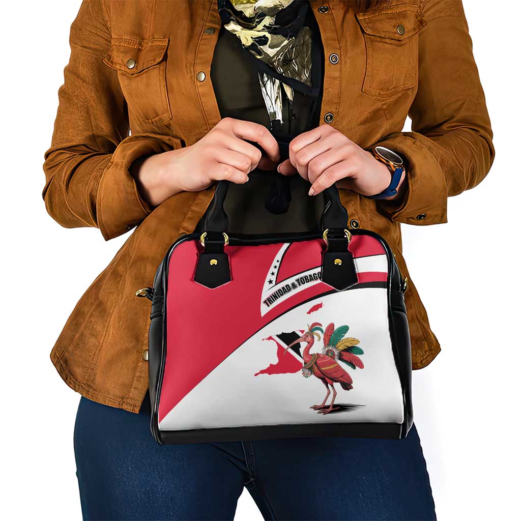 Trinidad and Tobago National Map Shoulder Handbag with Scarlet Ibis and Coat of Arms on Red White Star Theme TS04