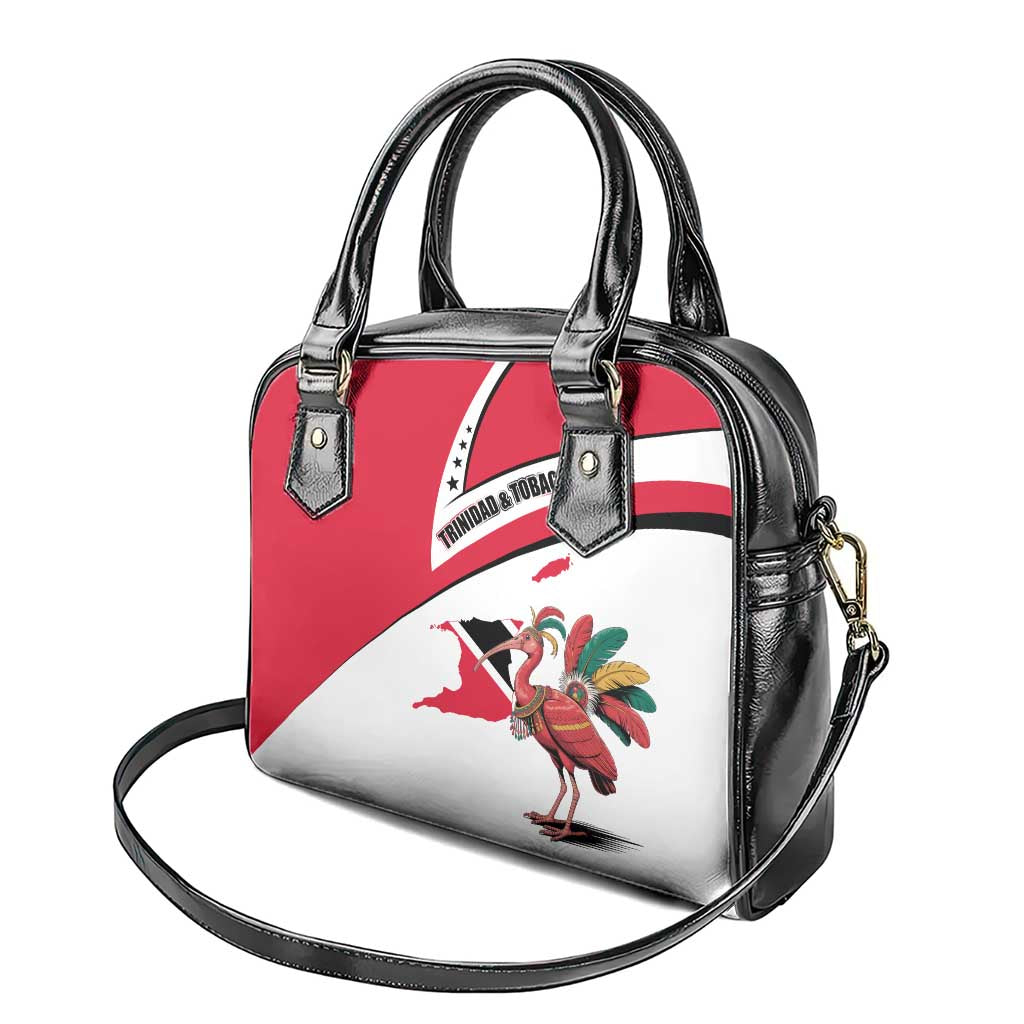 Trinidad and Tobago National Map Shoulder Handbag with Scarlet Ibis and Coat of Arms on Red White Star Theme TS04