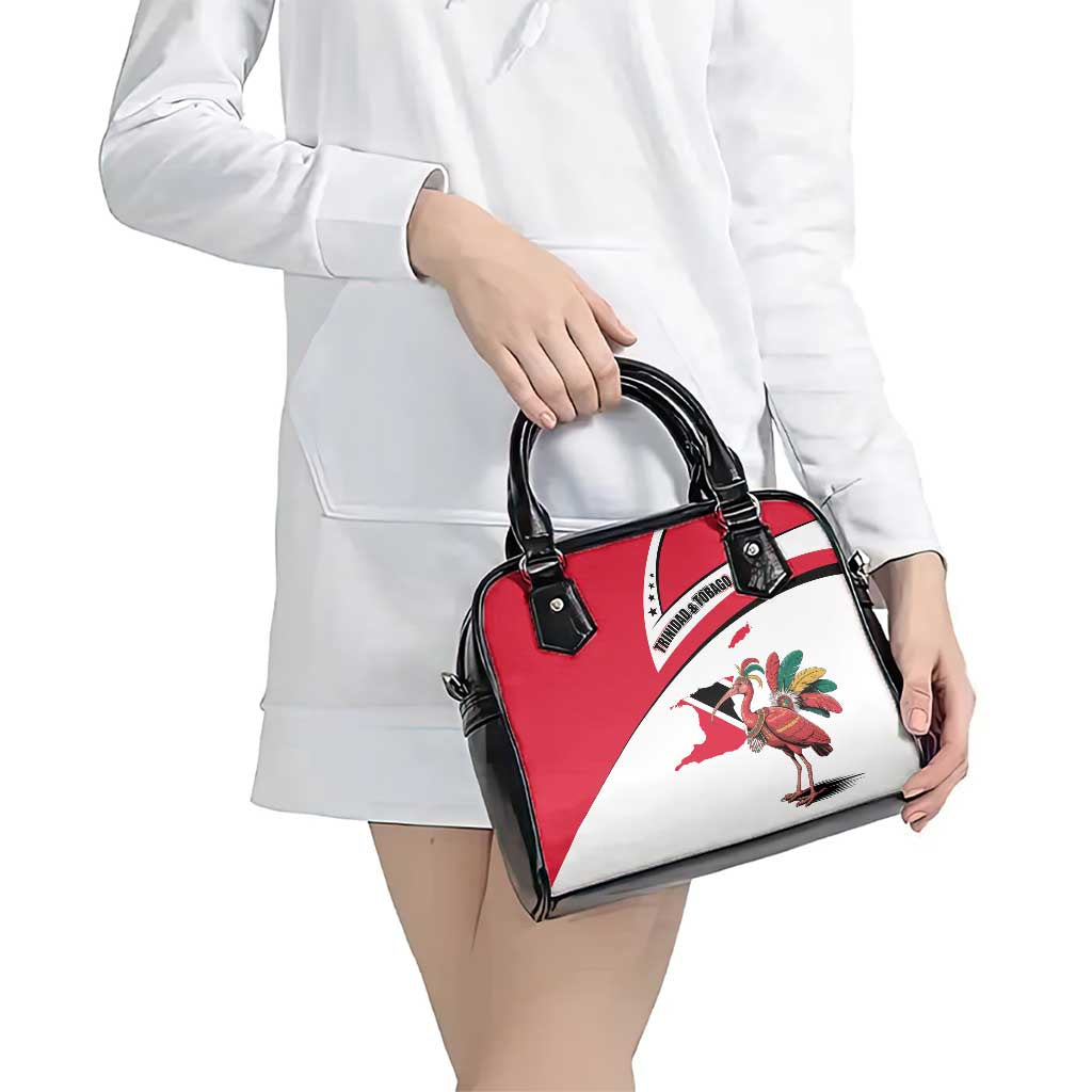 Trinidad and Tobago National Map Shoulder Handbag with Scarlet Ibis and Coat of Arms on Red White Star Theme TS04