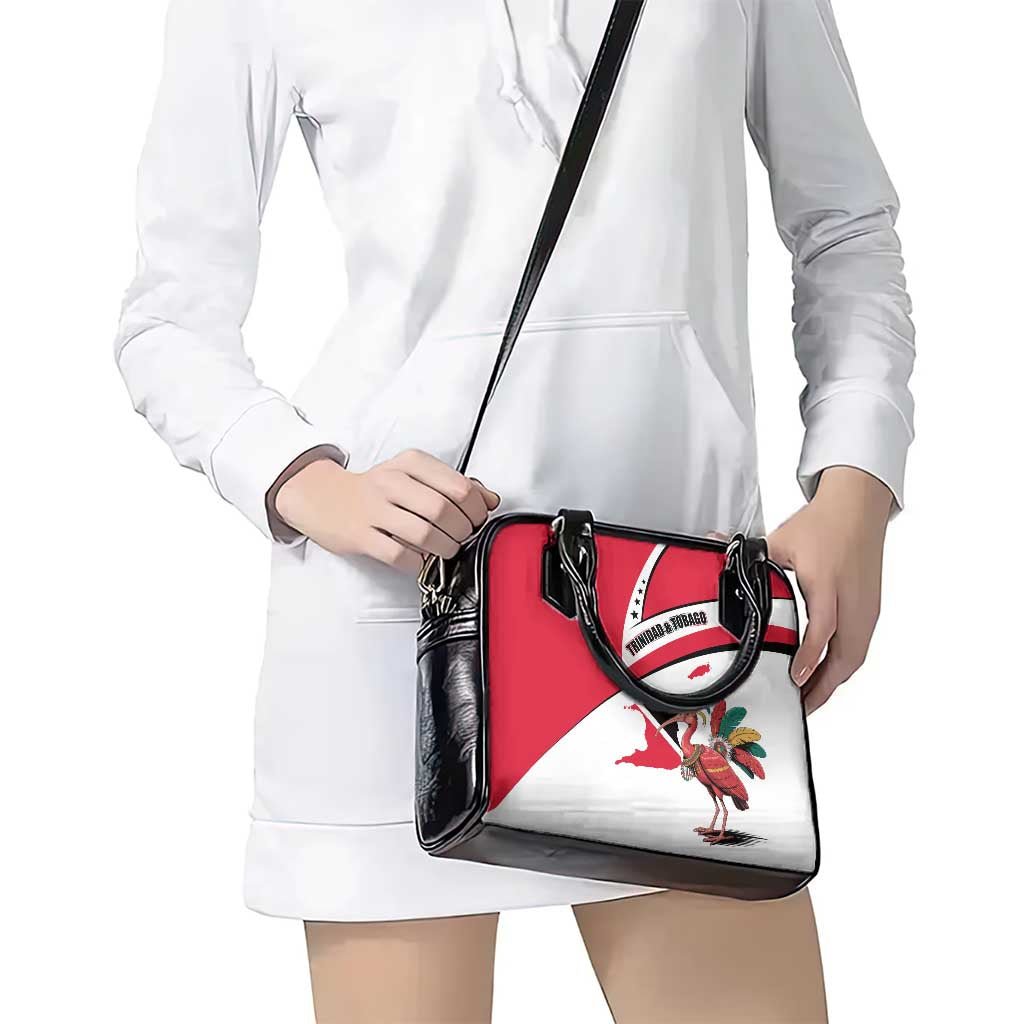 Trinidad and Tobago National Map Shoulder Handbag with Scarlet Ibis and Coat of Arms on Red White Star Theme TS04