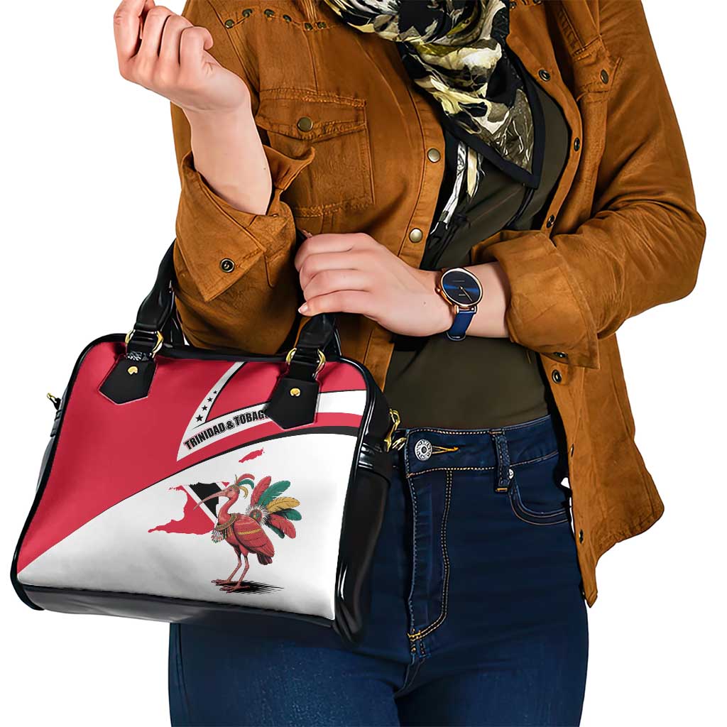Trinidad and Tobago National Map Shoulder Handbag with Scarlet Ibis and Coat of Arms on Red White Star Theme TS04