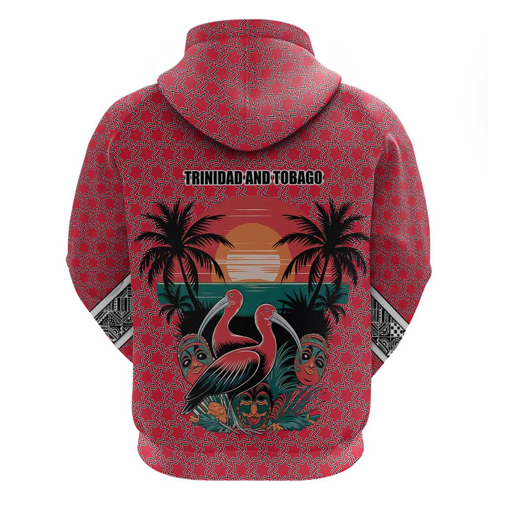 Trinidad and Tobago Flamingos Sunset Hoodie with Tribal Masks and Red Star Pattern TS04