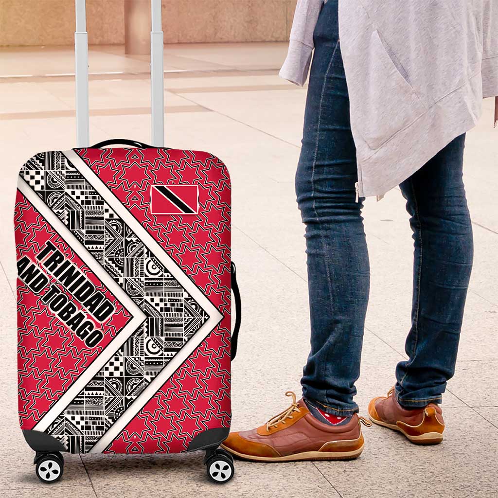 Trinidad and Tobago Flamingos Sunset Luggage Cover with Tribal Masks and Red Star Pattern TS04
