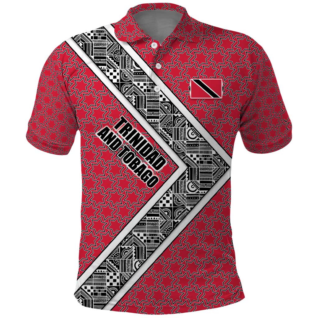 Trinidad and Tobago Flamingos Sunset Polo Shirt with Tribal Masks and Red Star Pattern TS04