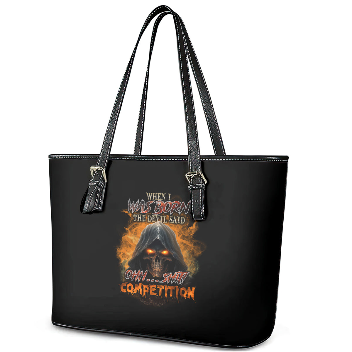 When I Was Born Reaper Fire Leather Tote Bag TS04