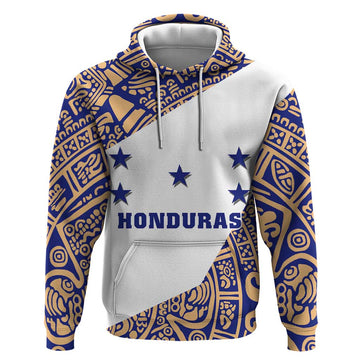 Honduras Hoodie National Emblem Blended with Traditional Patterns - Cultural Heritage Design TS04