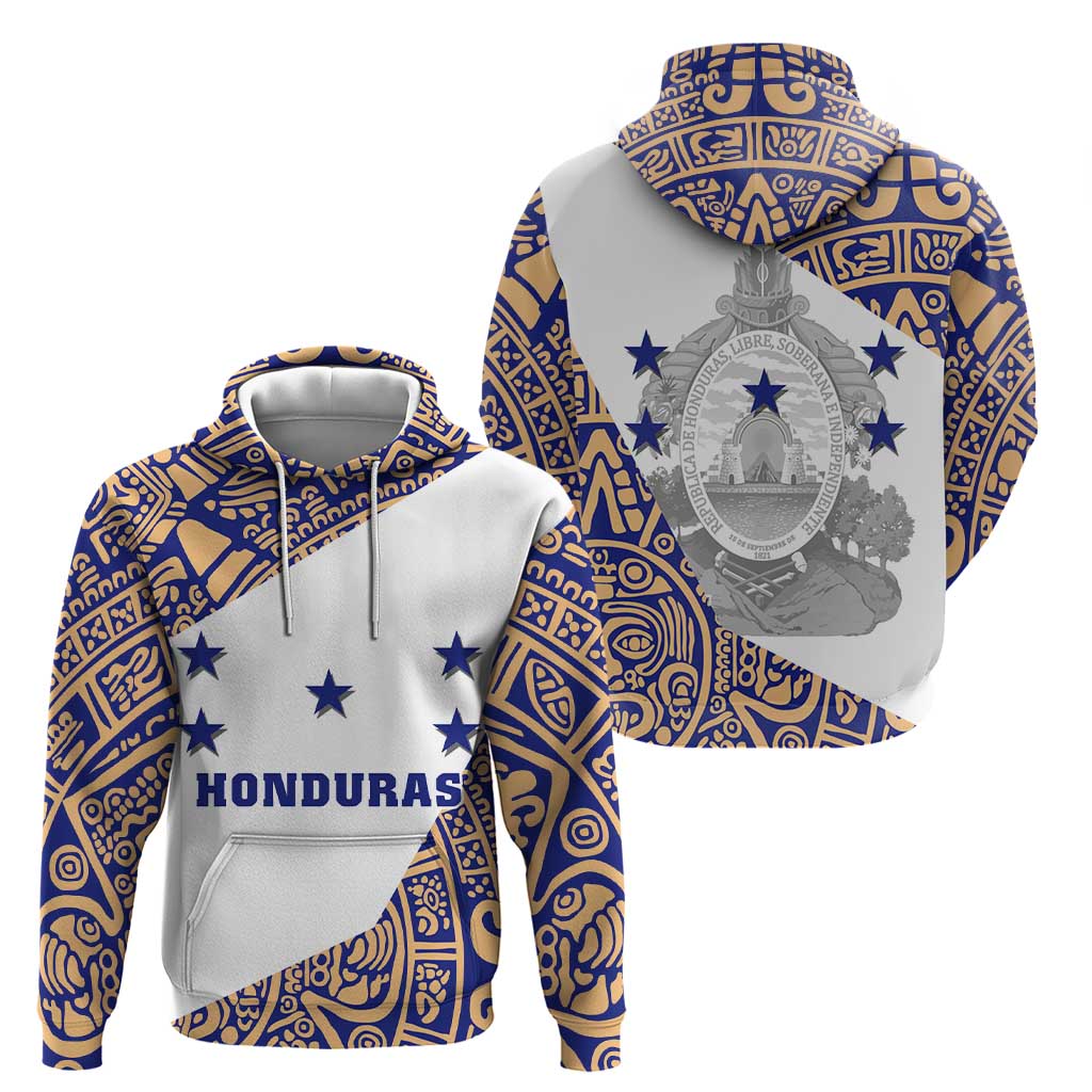 Honduras Hoodie National Emblem Blended with Traditional Patterns - Cultural Heritage Design TS04
