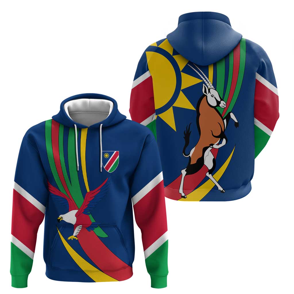 Namibia National Emblem Hoodie Flag Colors & Symbolic Animals Design TS04