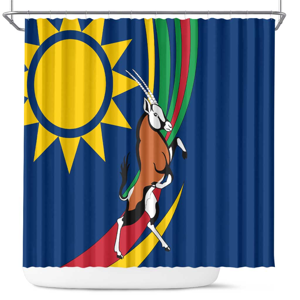 Namibia National Emblem Shower Curtain Flag Colors & Symbolic Animals Design TS04