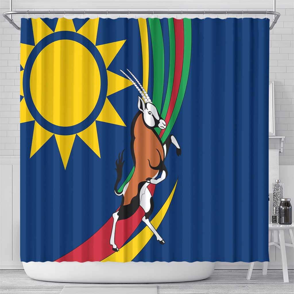 Namibia National Emblem Shower Curtain Flag Colors & Symbolic Animals Design TS04
