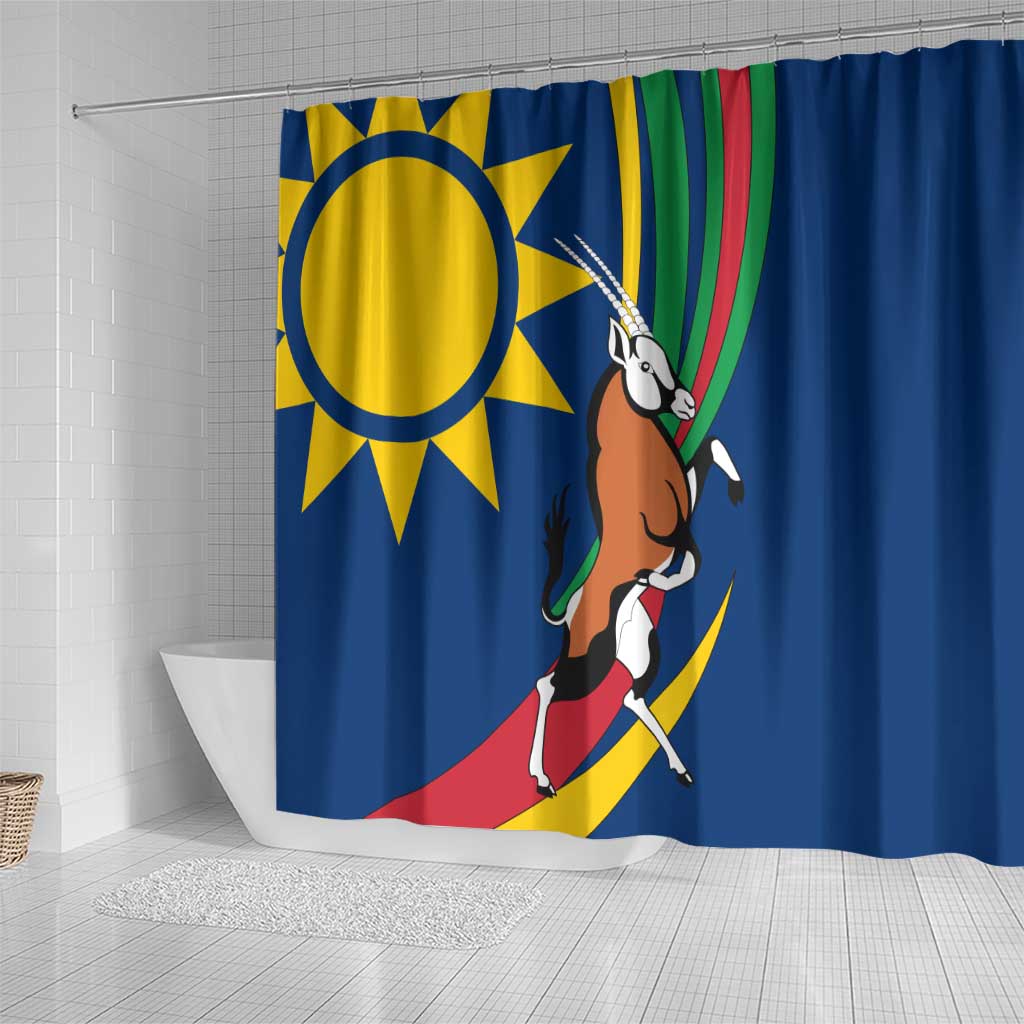 Namibia National Emblem Shower Curtain Flag Colors & Symbolic Animals Design TS04