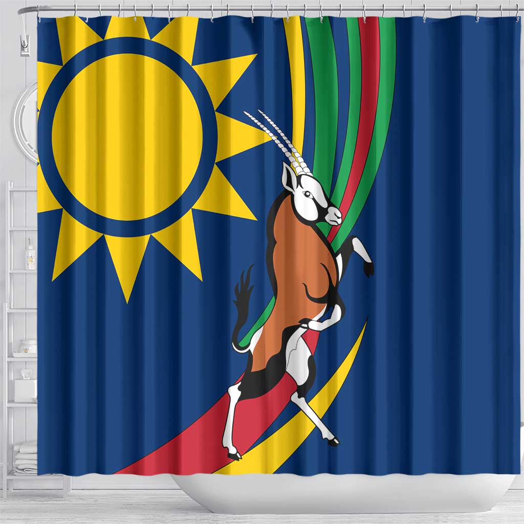 Namibia National Emblem Shower Curtain Flag Colors & Symbolic Animals Design TS04