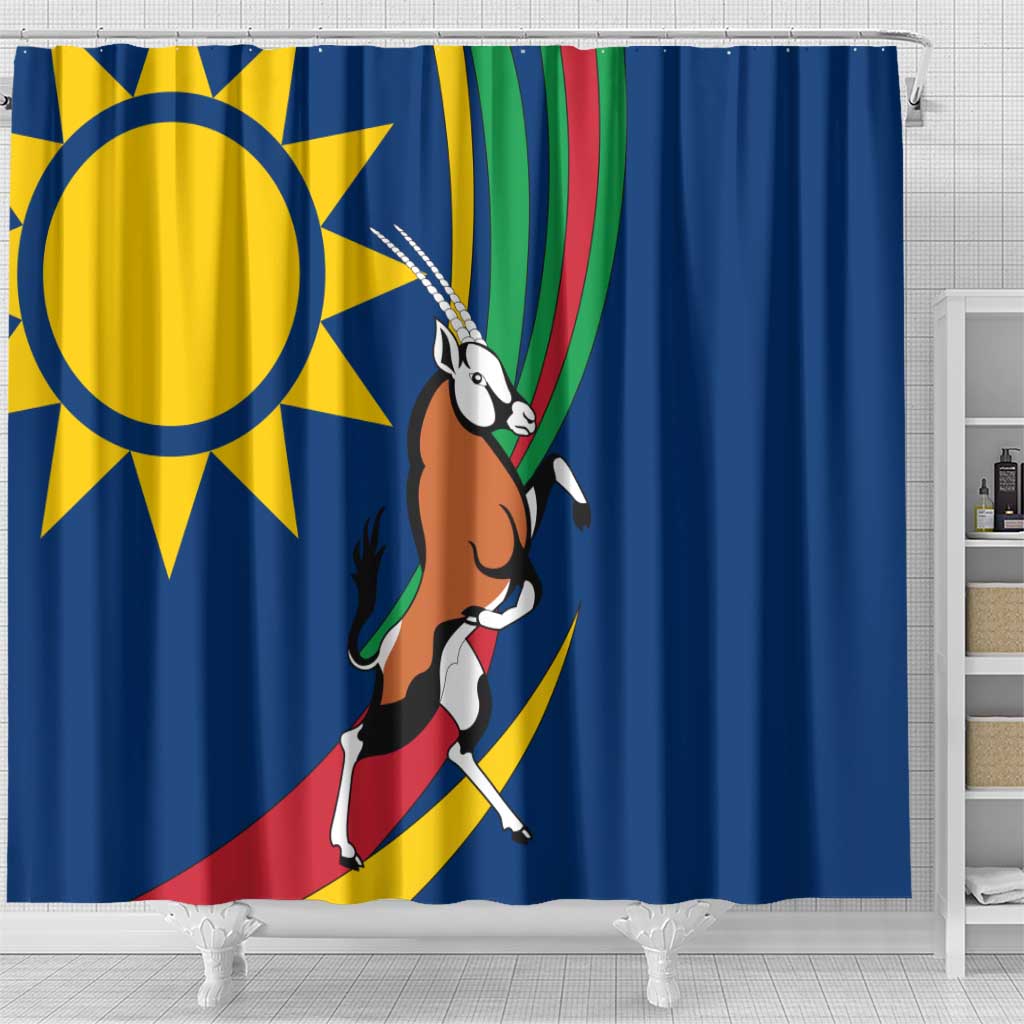 Namibia National Emblem Shower Curtain Flag Colors & Symbolic Animals Design TS04