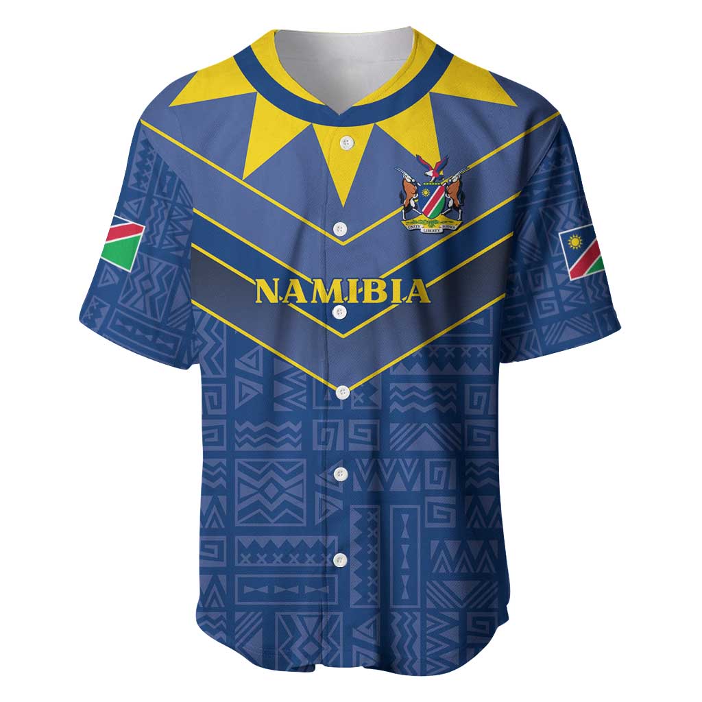 Namibia Yellow Sun Baseball Jersey Sporty Style with Traditional Patterns TS04