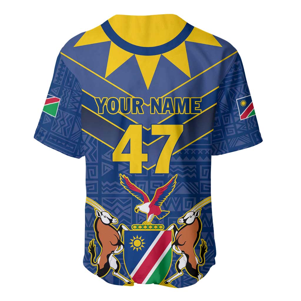 Namibia Yellow Sun Baseball Jersey Sporty Style with Traditional Patterns TS04