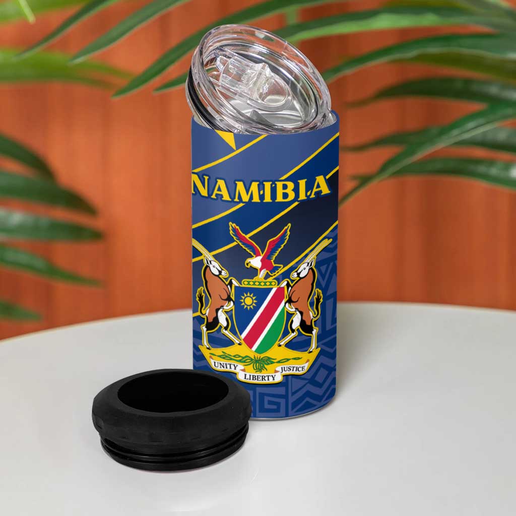 Namibia Yellow Sun 4 in 1 Can Cooler Tumbler Sporty Style with Traditional Patterns TS04