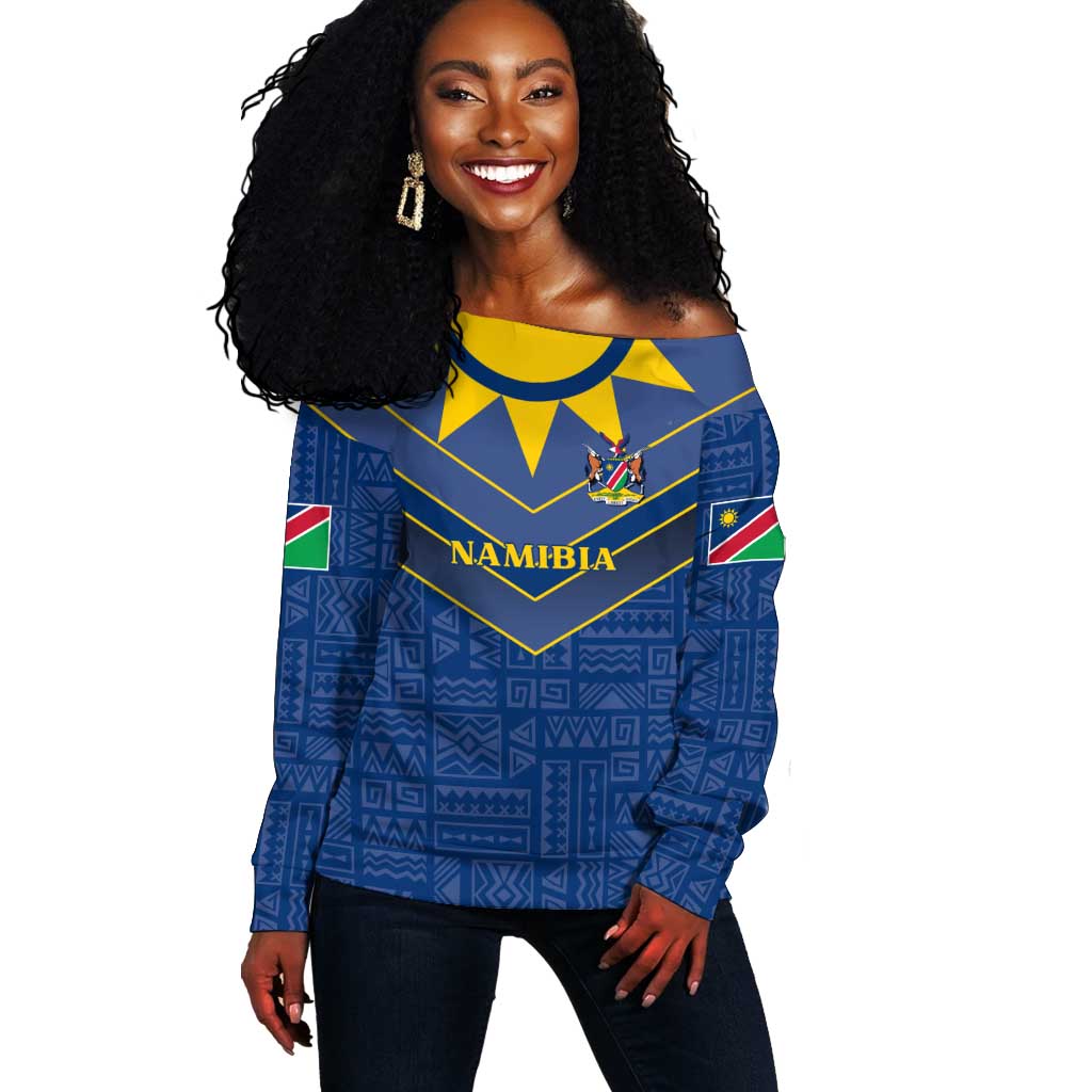 Namibia Yellow Sun Off Shoulder Sweater Sporty Style with Traditional Patterns TS04