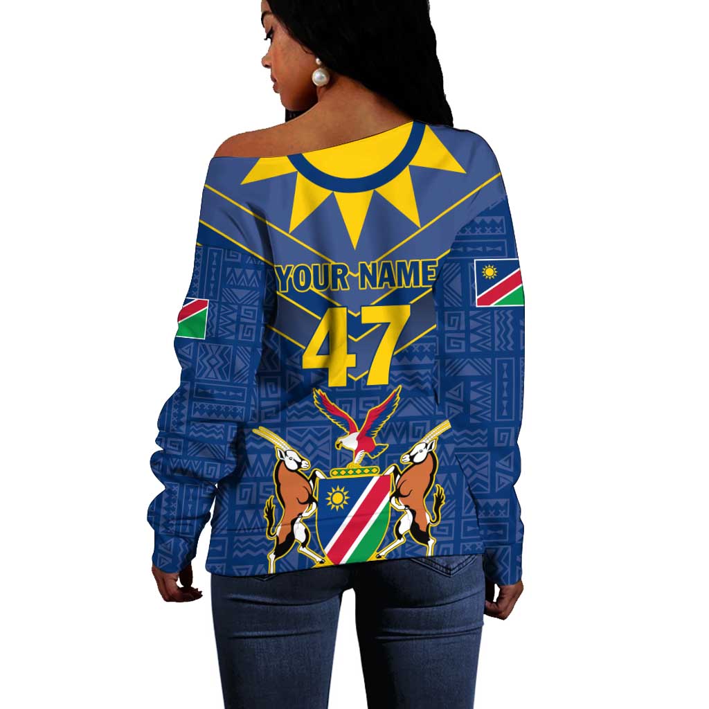 Namibia Yellow Sun Off Shoulder Sweater Sporty Style with Traditional Patterns TS04