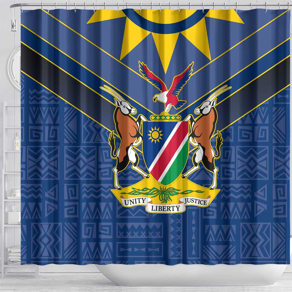 Namibia National Emblem Shower Curtain Sporty Style with Traditional Patterns TS04
