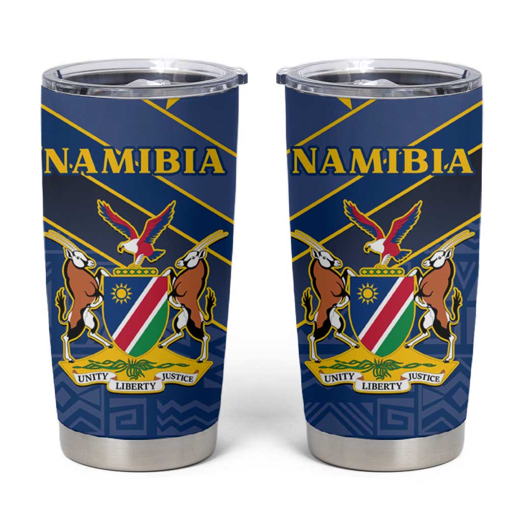 Namibia Yellow Sun Tumbler Cup Sporty Style with Traditional Patterns TS04