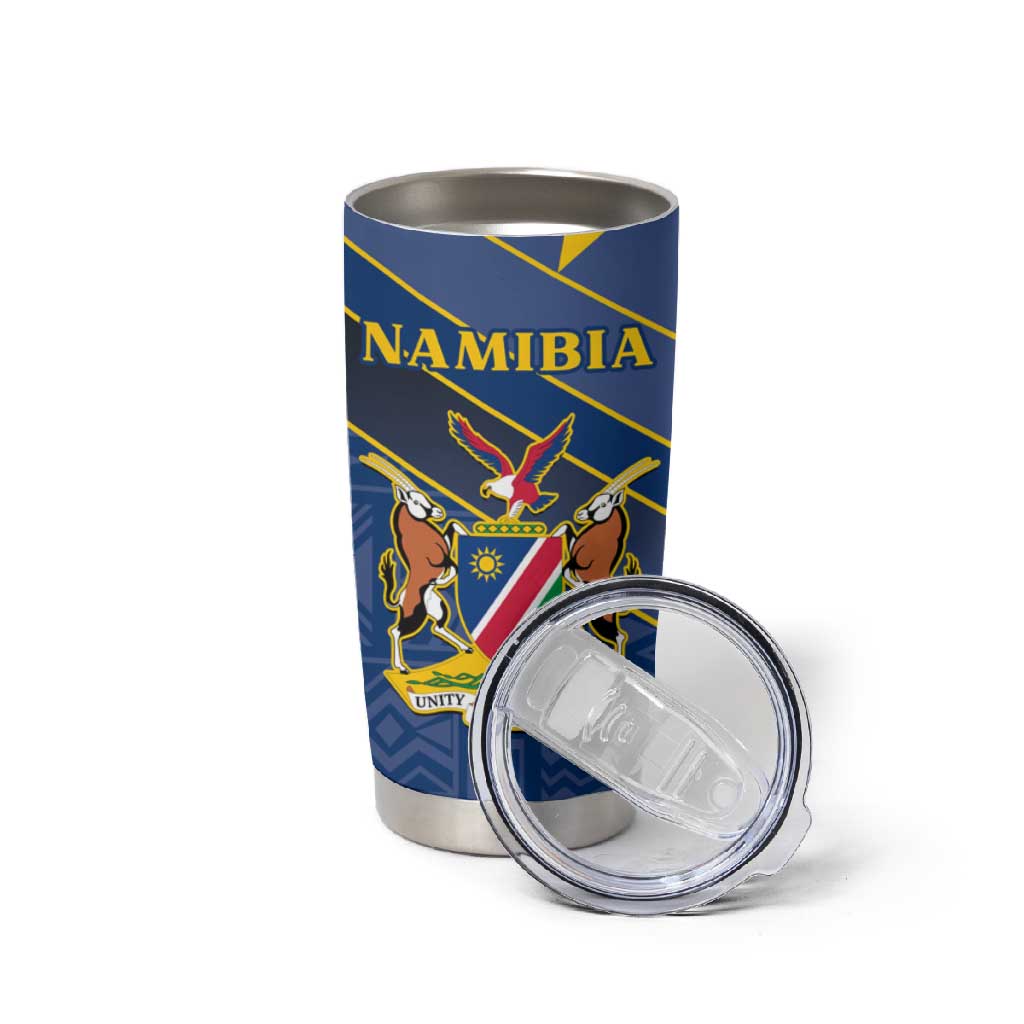 Namibia Yellow Sun Tumbler Cup Sporty Style with Traditional Patterns TS04