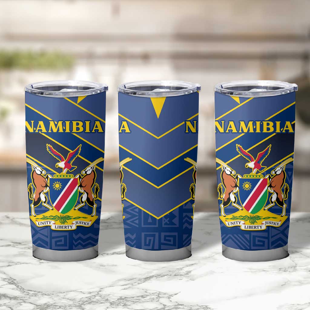 Namibia Yellow Sun Tumbler Cup Sporty Style with Traditional Patterns TS04