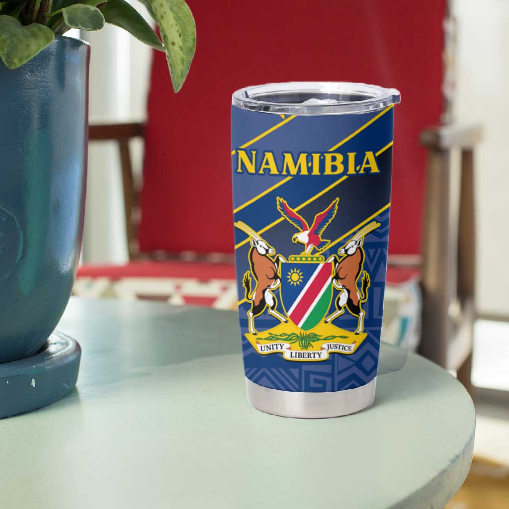 Namibia Yellow Sun Tumbler Cup Sporty Style with Traditional Patterns TS04
