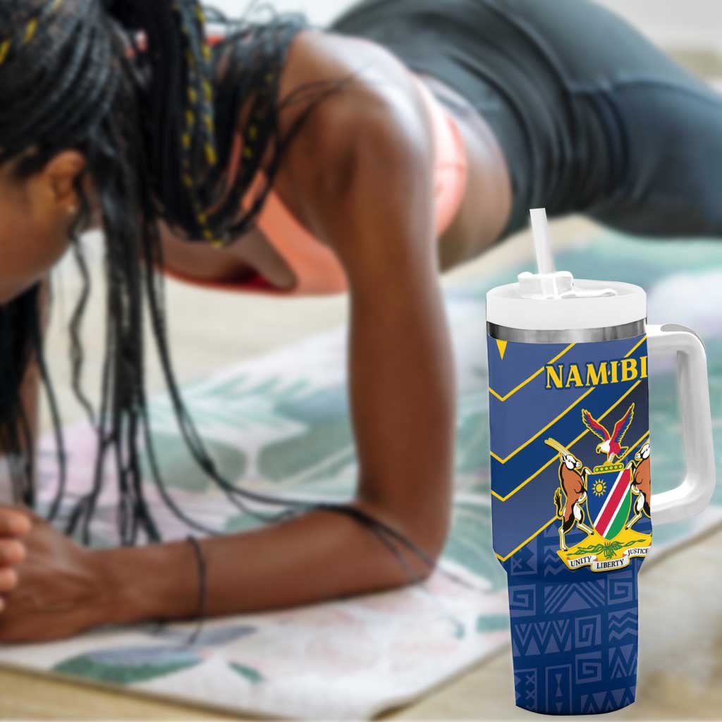Namibia Yellow Sun Tumbler With Handle Sporty Style with Traditional Patterns TS04