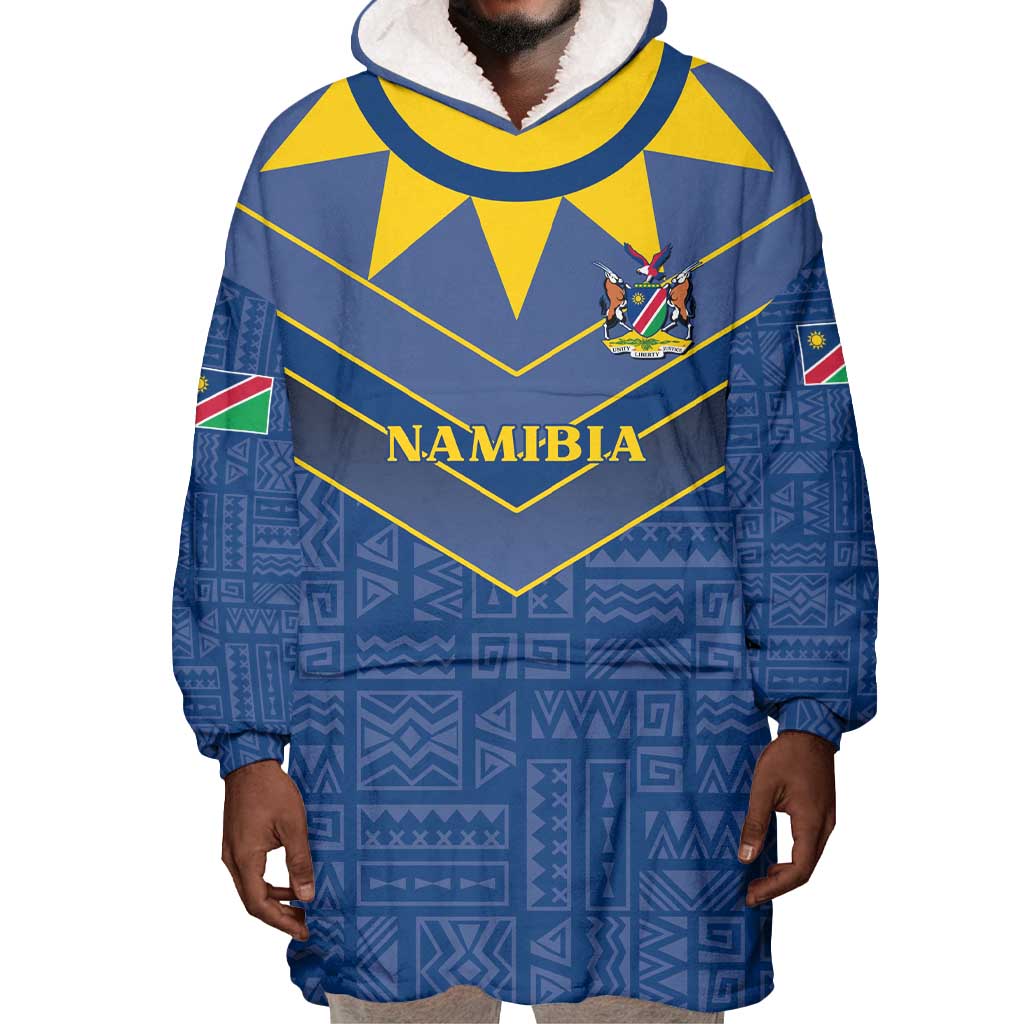 Namibia Yellow Sun Wearable Blanket Hoodie Sporty Style with Traditional Patterns TS04