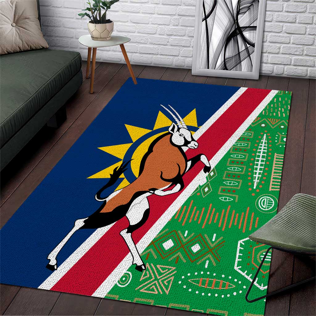 Namibia Gemsbok Area Rug Flag Design with African Patterns TS04