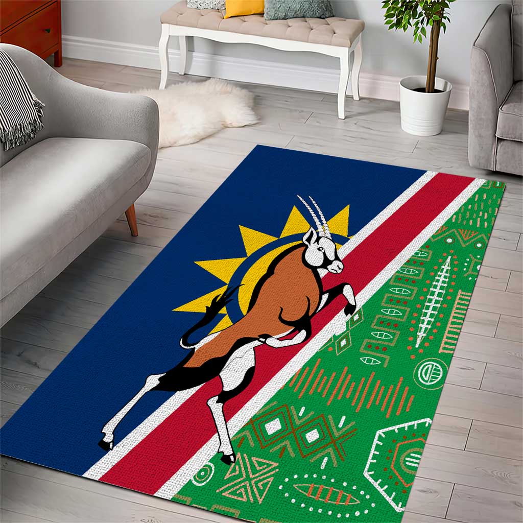 Namibia Gemsbok Area Rug Flag Design with African Patterns TS04
