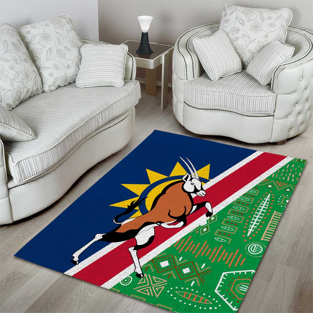 Namibia Gemsbok Area Rug Flag Design with African Patterns TS04