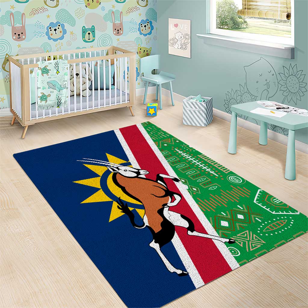 Namibia Gemsbok Area Rug Flag Design with African Patterns TS04