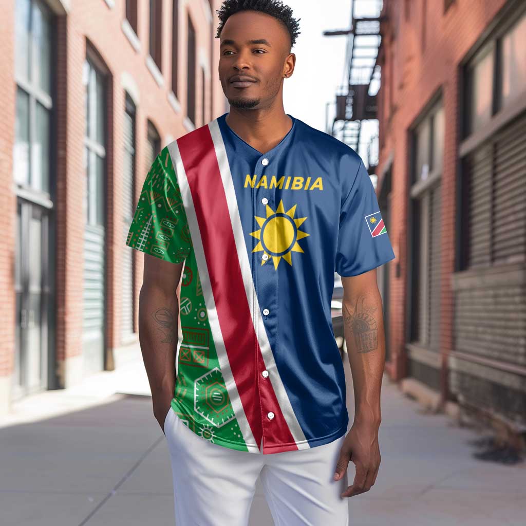 Namibia Gemsbok Baseball Jersey Flag Design with African Patterns TS04