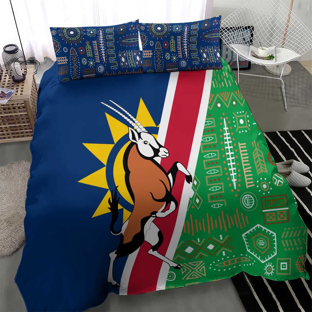 Namibia Gemsbok Bedding Set Flag Design with African Patterns TS04