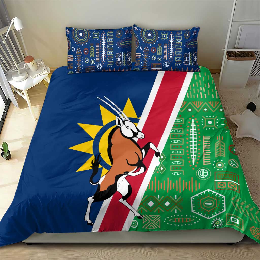 Namibia Gemsbok Bedding Set Flag Design with African Patterns TS04