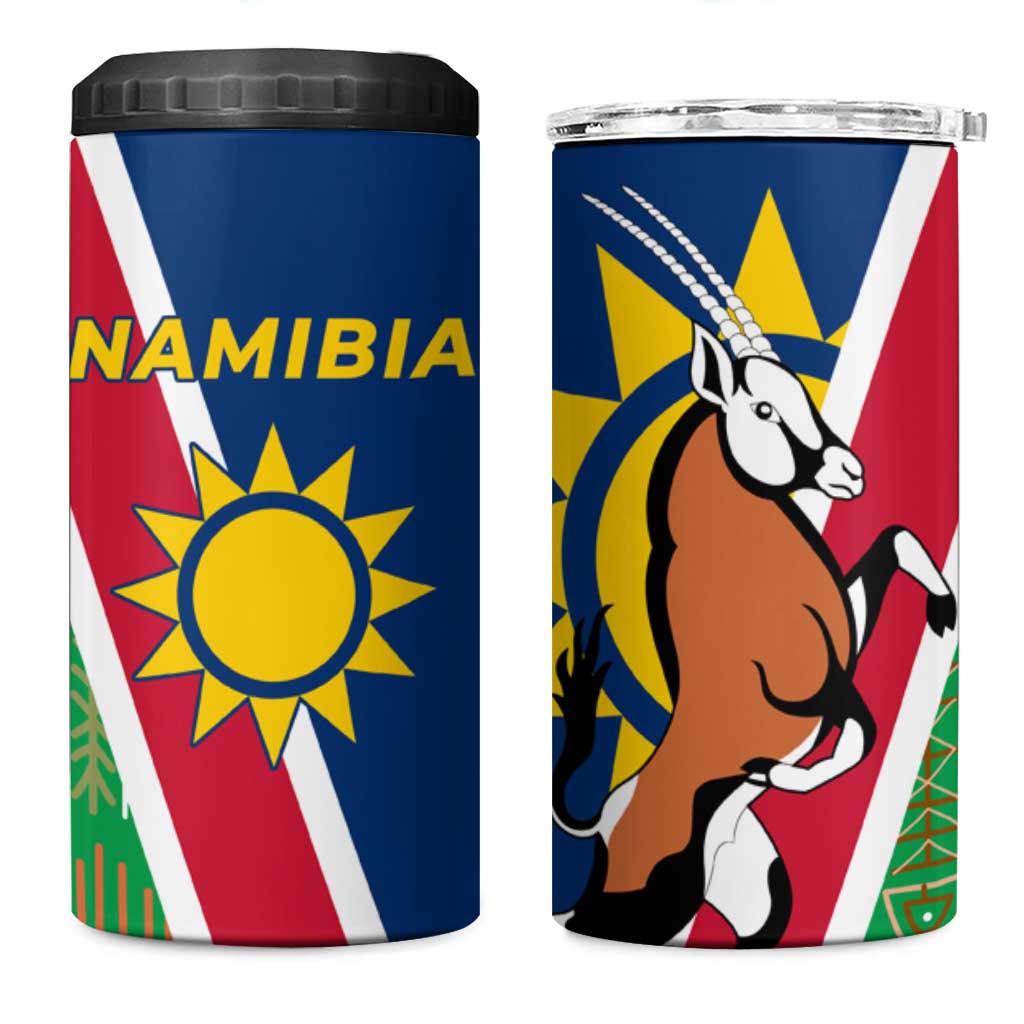 Namibia Gemsbok 4 in 1 Can Cooler Tumbler Flag Design with African Patterns TS04