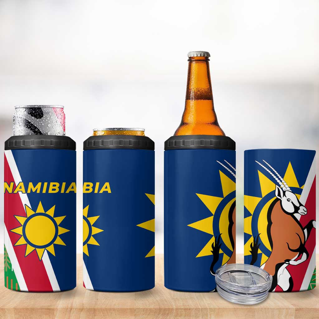 Namibia Gemsbok 4 in 1 Can Cooler Tumbler Flag Design with African Patterns TS04