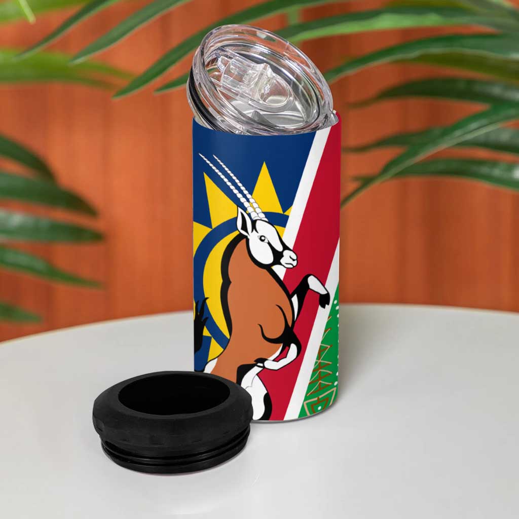 Namibia Gemsbok 4 in 1 Can Cooler Tumbler Flag Design with African Patterns TS04