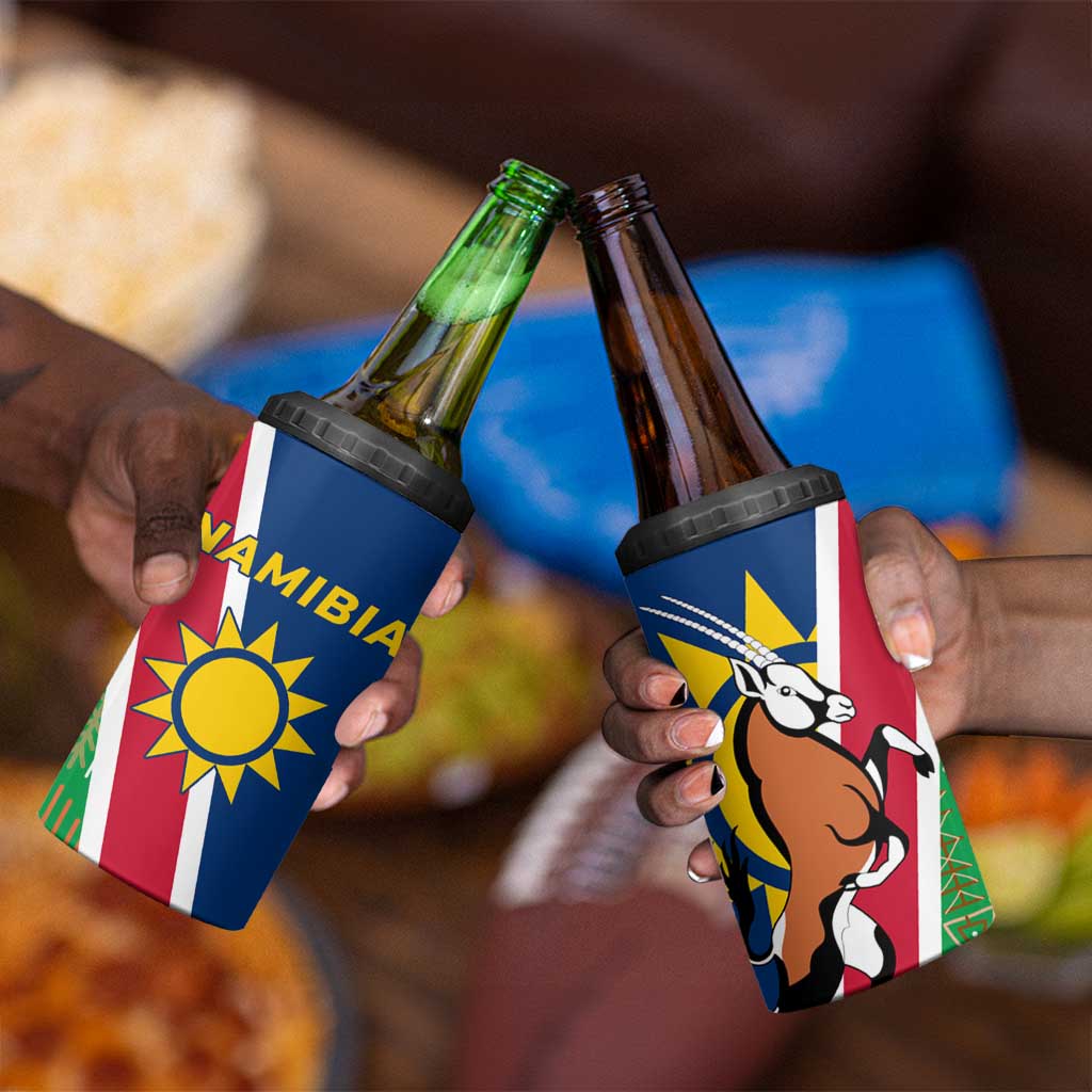 Namibia Gemsbok 4 in 1 Can Cooler Tumbler Flag Design with African Patterns TS04